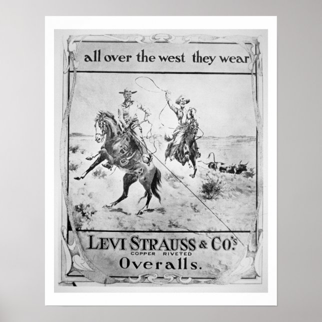 Advert for Levi Strauss & Co, c.1900 (litho) Poster (Framsidan)
