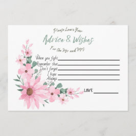 Advice and Wishes Bridal Shower Pink Flowers Card Rådkort