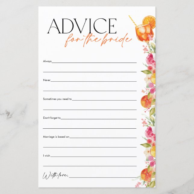 Advice for the Bride Spritz Bridal Shower Game (Framsida)
