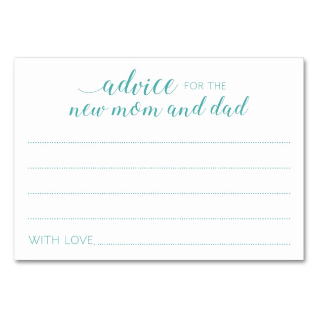 Advice-kort New mamma Pappa Turquise Baby Shower Bordsnummer (Framsidan)
