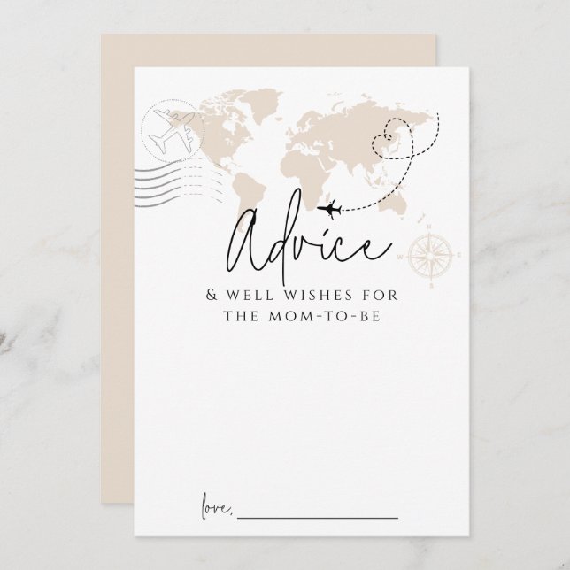 Advice mamma World Map-resans Baby Shower Game Car Inbjudningar (Fram/baksida)