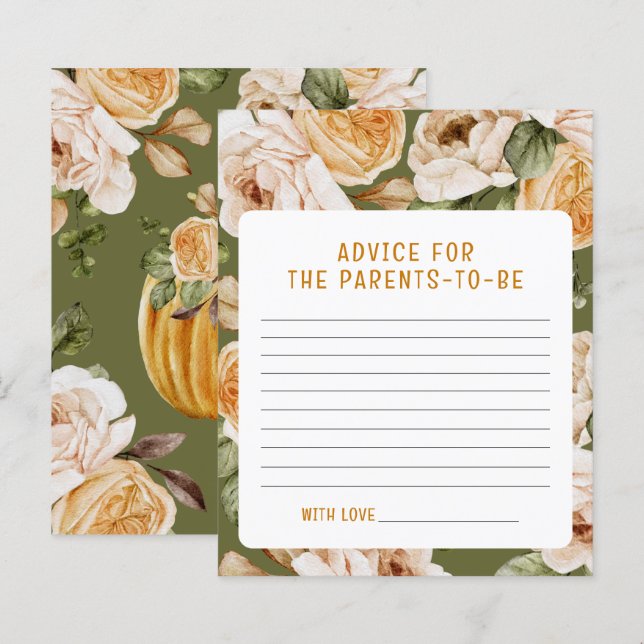 Advice Watercolor Blommigt Fall Baby Shower Games (Fram/baksida)