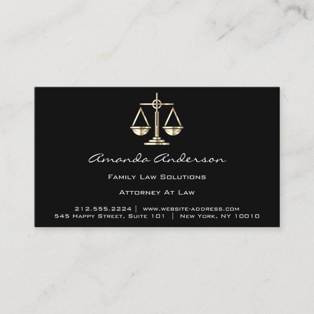 Advokat Black Golden  Lawyer Anpassningsbar Visitkort (Framsida)
