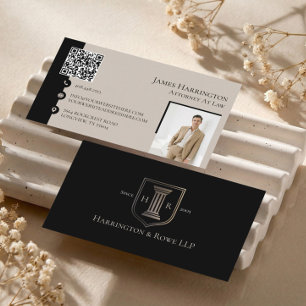 Advokat Black Luxe Monogram QR-kod Foto Visitkort