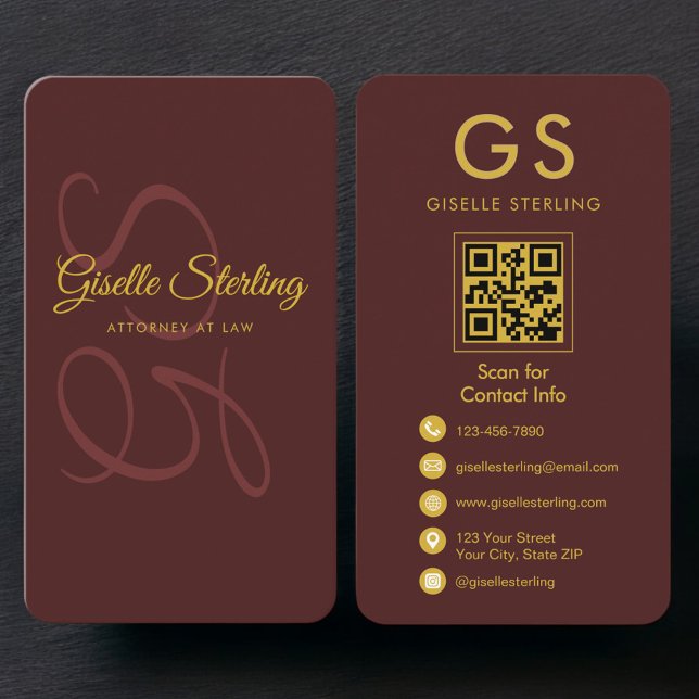 Advokat Burgundy Gold QR-kod Visitkort (Skapare uppladdad)