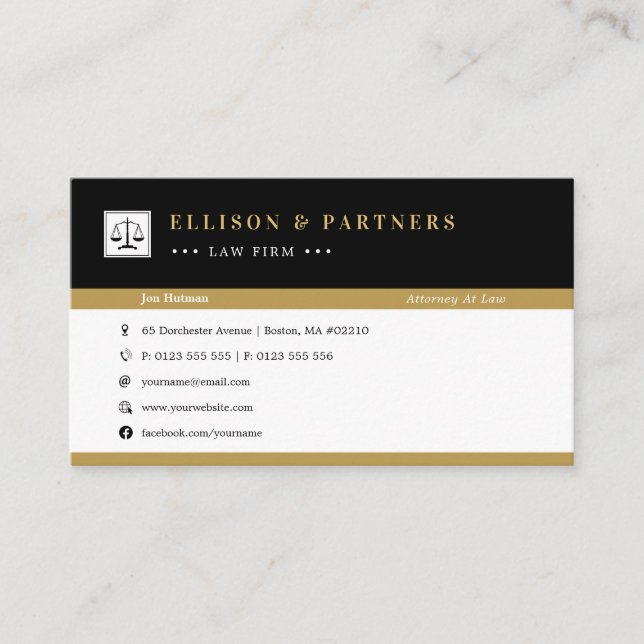 Advokat | Elegant Professionell Guld Black Visitkort (Framsida)