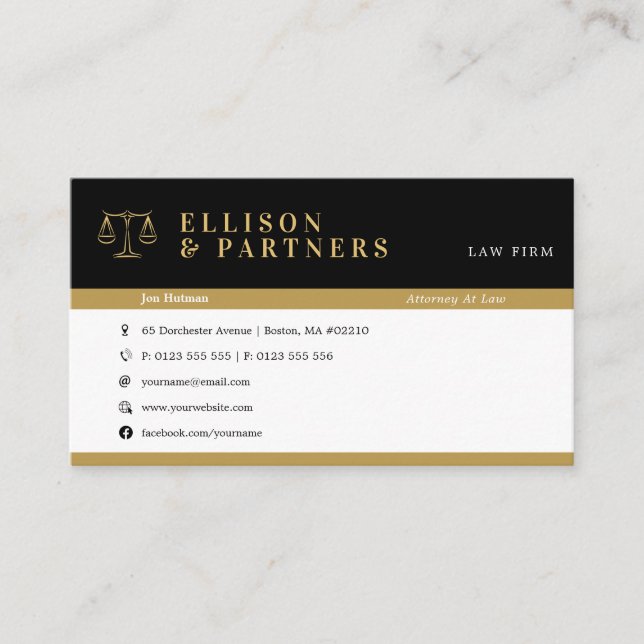 Advokat | ELEGANT PROFESSIONELL GULD Visitkort (Framsida)