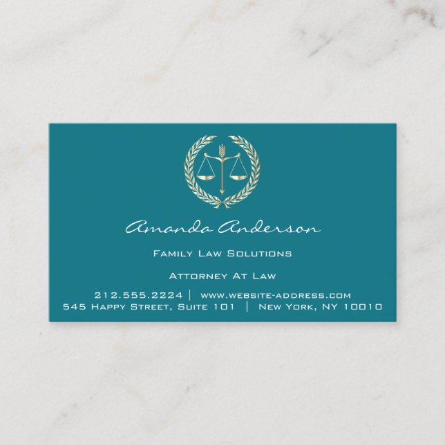 Advokat Guld  Lawyer Anpassningsbar Teal Blue Visitkort (Framsida)