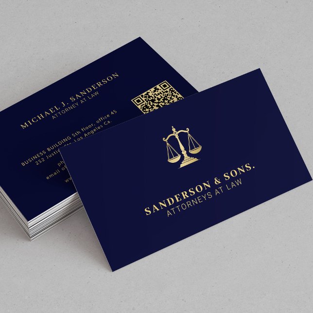 Advokat jurist professionell guld marinblå visitkort (Skapare uppladdad)