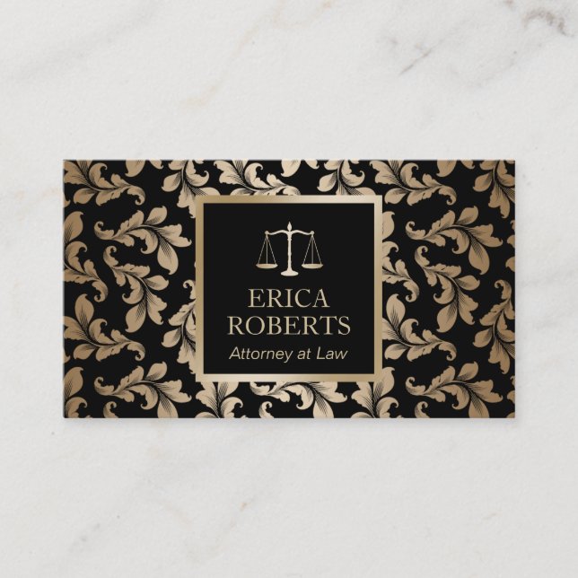 Advokat Luxury Black & Guld Damask Lawyer Visitkort (Framsida)