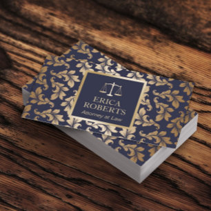 Advokat Luxury Blue & Guld Damask Lawyer Visitkort