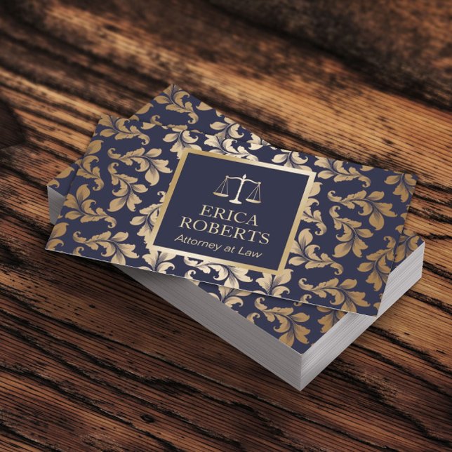 Advokat Luxury Blue & Guld Damask Lawyer Visitkort (Skapare uppladdad)