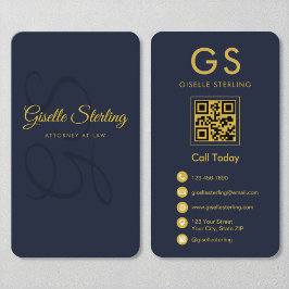 Advokat Navy Blue Guld QR Code Monogram Visitkort