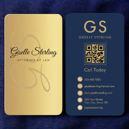 Advokat Navy Blue Guld QR Code Monogram Visitkort