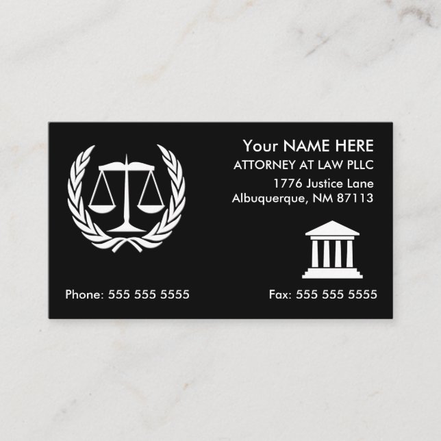 Advokat vid Law Black and White Visitkort (Framsida)