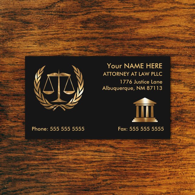 Advokat vid Law Black och Guld Visitkort (ATTORNEY BUSINESS CARDS)