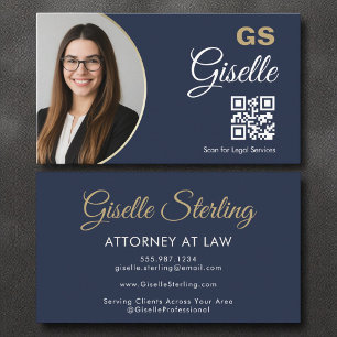 Advokat vid Law Navy Blue Guld Photo QR Code Visitkort
