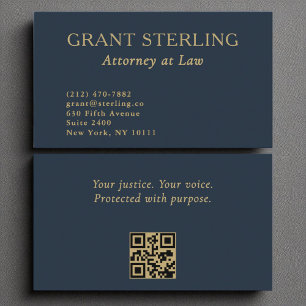 Advokat vid Law Navy Blue Guld QR Code Visitkort