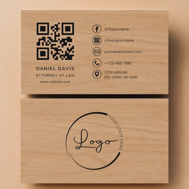 Advokat Wood Professional QR-kod Visitkort (Skapare uppladdad)