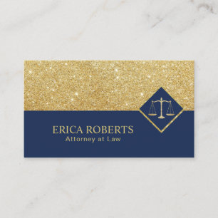 Advokatadvokat Modern Navy & Guld Glitter Attorney Visitkort
