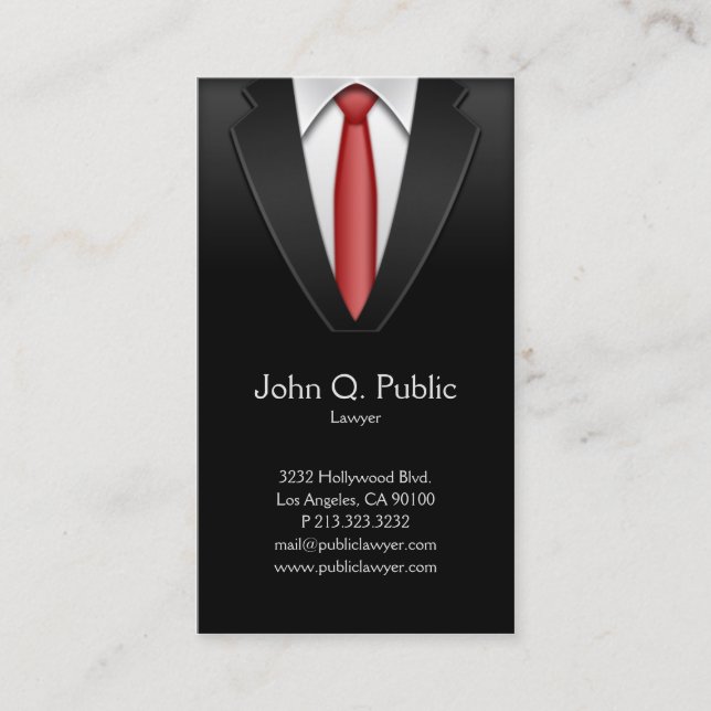 Advokatadvokat Tailor Black Kostym Red Tie Visitkort (Framsida)