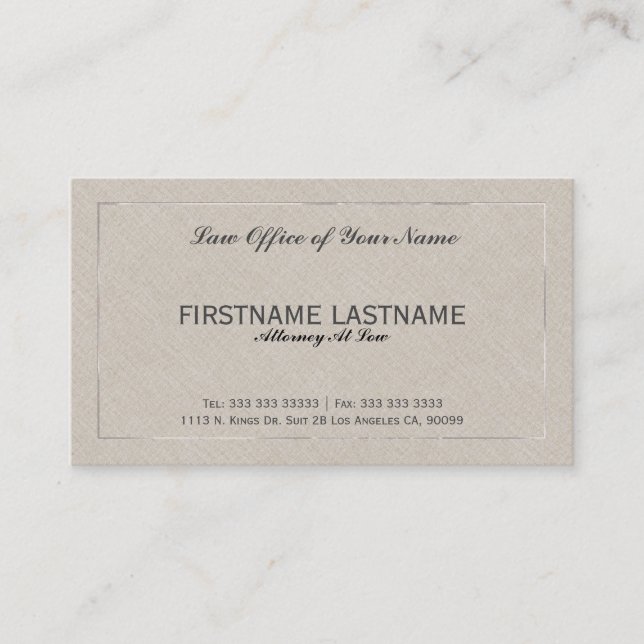 Advokatbyrå Beige Faux Linen Visitkort (Framsida)