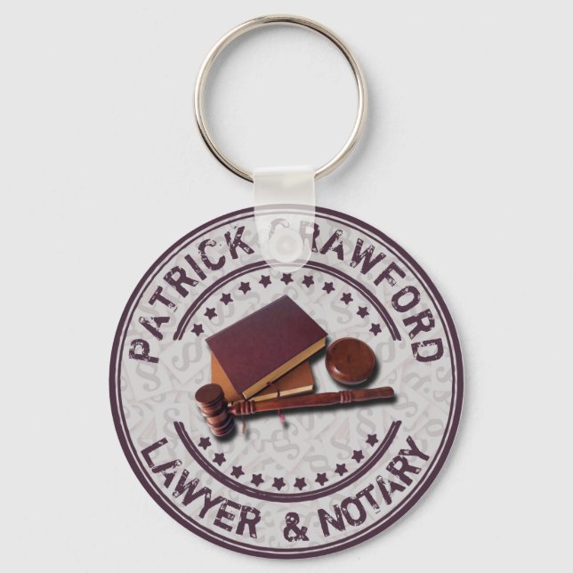 Advokatbyrå med domare Hammer och Namn Nyckelring (Framsida)