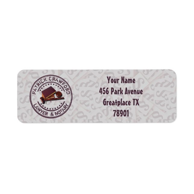 Advokatbyrå med domare Hammer och Namn Returadress Etikett (Framsidan)