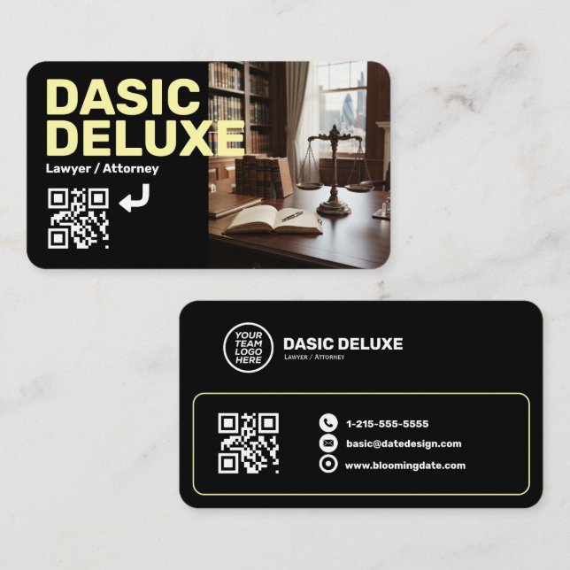 Advokatens visitkort med logotyp och QR-kod (Fram/baksida)