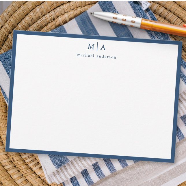 Aegean Blue Classic Gräns Monogram-korrespondens Anteckningskort (Skapare uppladdad)