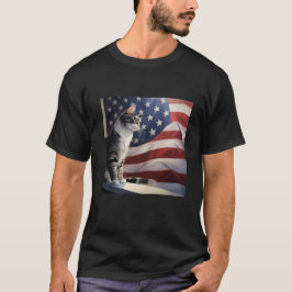 Aegean-katt framför amerikanska flagga t shirt