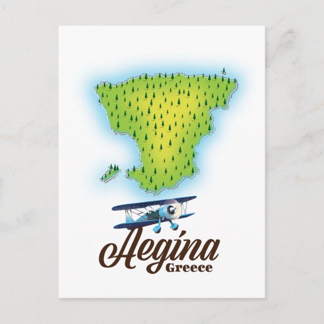 Aegina Grekland ö karta Vykort (Framsida)