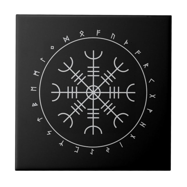 Aegishjalmr Runes Ceramic Tiles Kakelplatta (Framsidan)