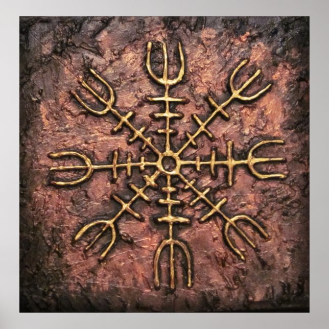 AEgishjálmr - Viking Helm of Awe Norse Protection Poster (Framsidan)