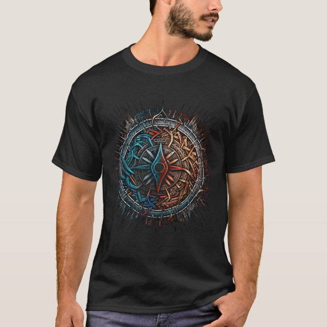 Aegishjalmur North Valhalla Norse Mythology T Shirt (Framsida)