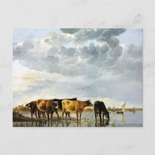 Aelbert Cuyp Cows i en flod Vykort (Framsida)