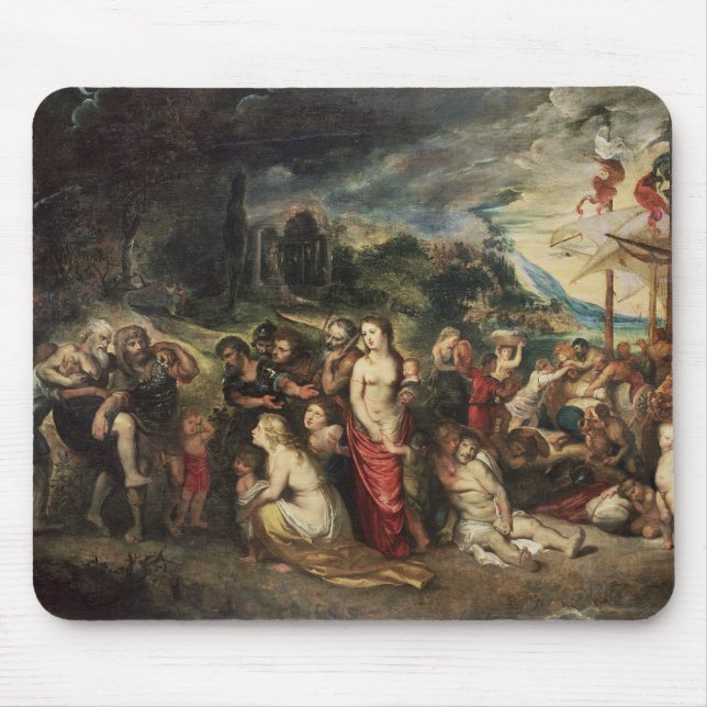 Aeneas förbereder sig att leda trojansna in i exil musmatta (Framsidan)