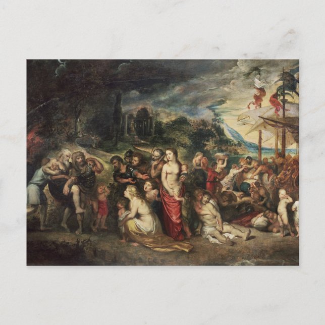 Aeneas förbereder sig för att leda trojanerna i ex vykort (Framsida)