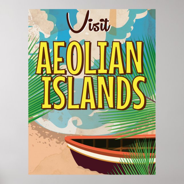 Aeolianska öarna vintage-resaaffisch poster (Framsidan)