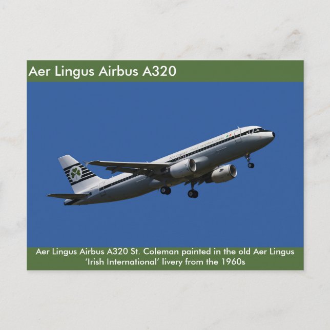 Aer Lingus Airbus A320-bild för vykort (Framsida)