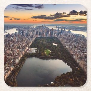 Aeralvy över Central Park vid Sunset Underlägg Papper Kvadrat