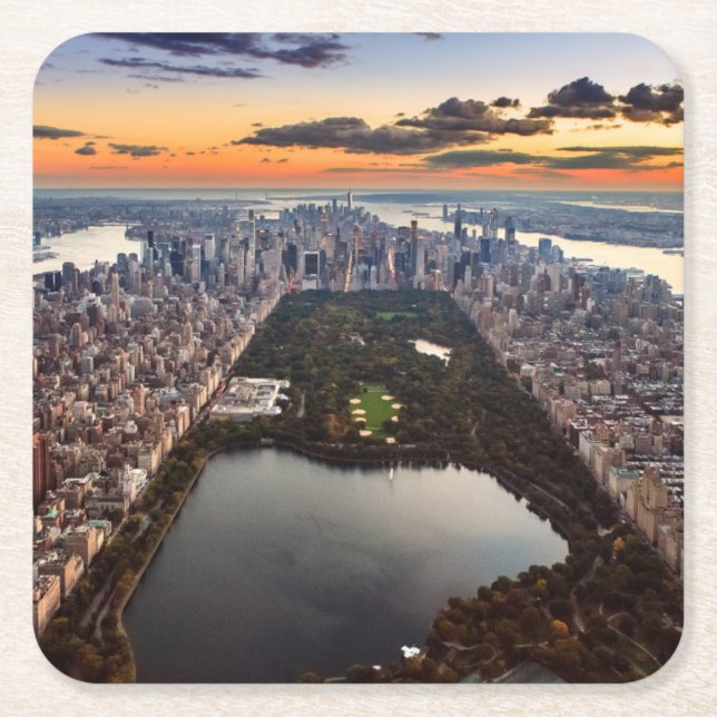 Aeralvy över Central Park vid Sunset Underlägg Papper Kvadrat (Framsidan)