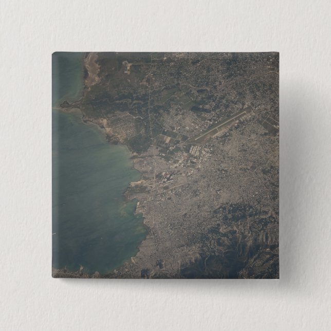 Aereriskt utseende av Haitis hamn-au-Prince-område Knapp (Framsida)