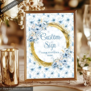 Aerial Boho Light Blue Guld Bröllop Anpassningsbar Poster