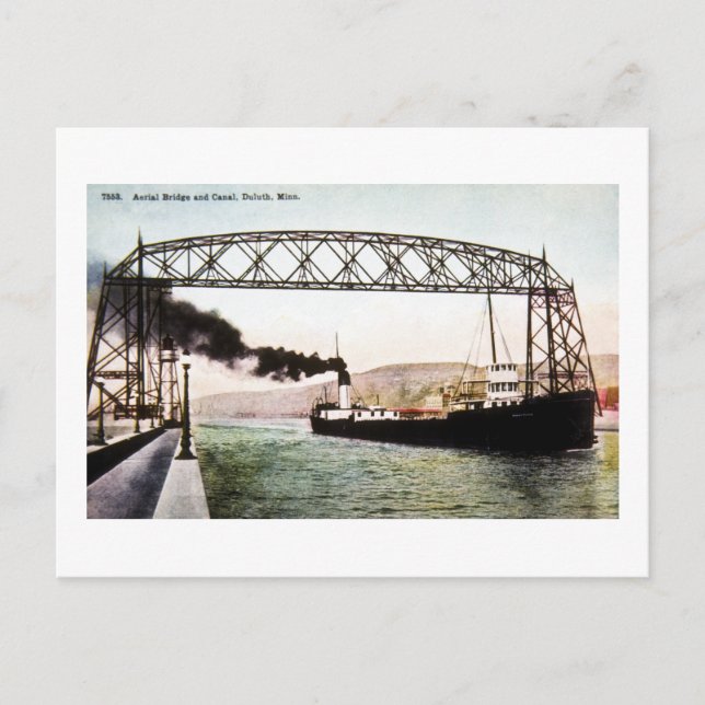 Aerial Bridge and Canal, Duluth, Minn. Vykort (Framsida)
