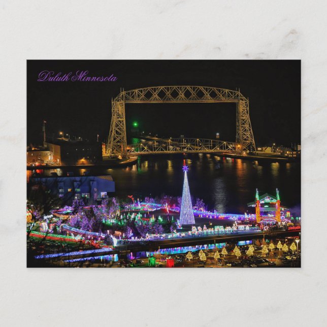 Aerial Lift Bridge och Bentleyville Minnesota Vykort (Framsida)