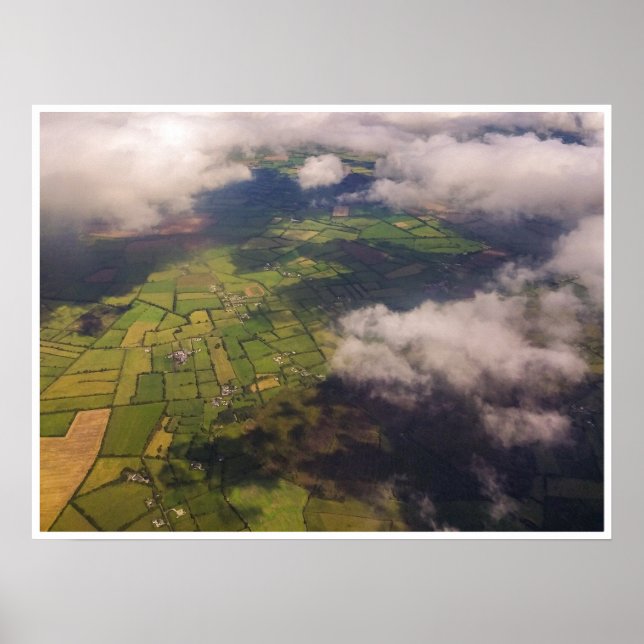 Aerial Patchwork of Irish Farmland and Clouds Poster (Framsidan)