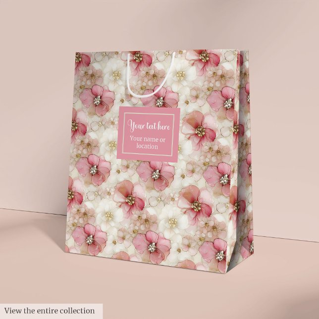 Aerial pink and gold floral sweet sixteen gift bag (Aerial pink and gold floral sweet sixteen gift bag)