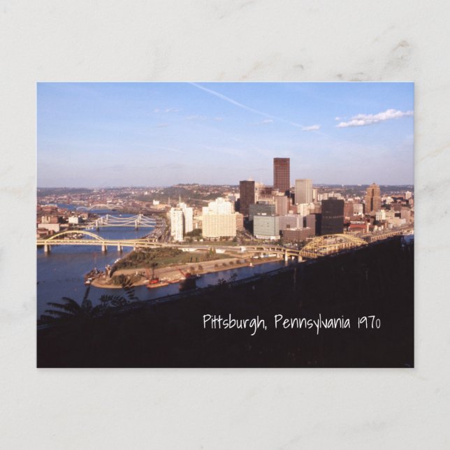 Aerial Pittsburgh Pennsylvania City & Bridges 1970 Vykort (Framsida)
