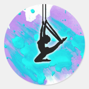 Aerial Silke Girl på Funky Watercolor Sticker Runt Klistermärke